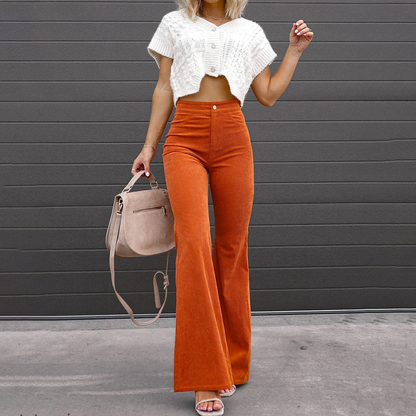 Women's high-waisted corduroy flared pants