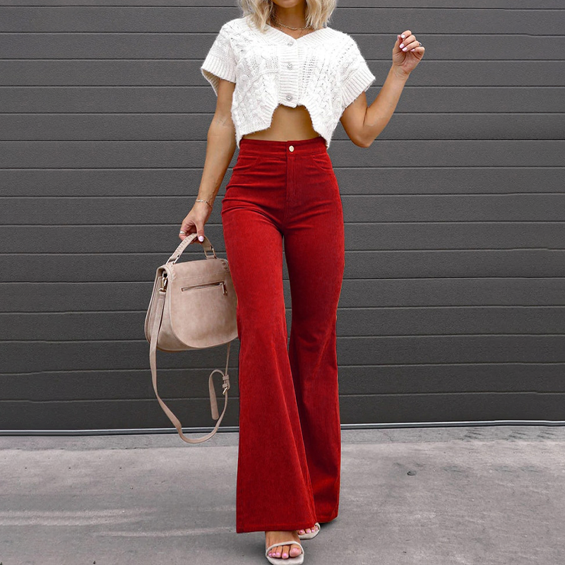 Women's high-waisted corduroy flared pants