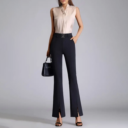 Women's feminine wide pants with slit bottom