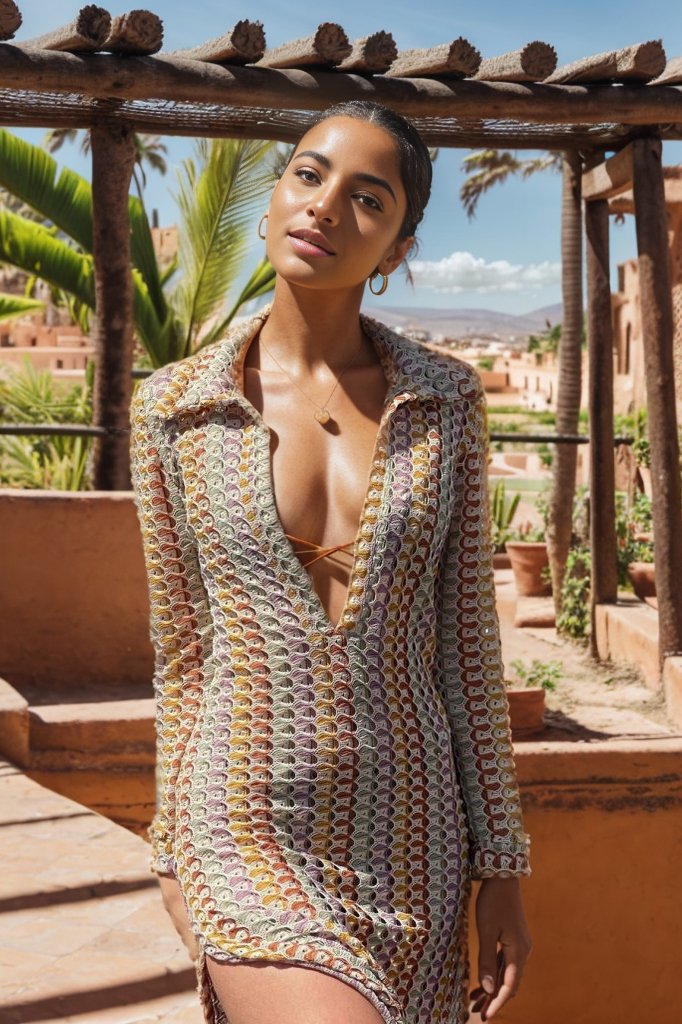 Women’s Maxi Dress – Slim Fit – Geometric Pattern – Keyhole Neck – Long Sleeve