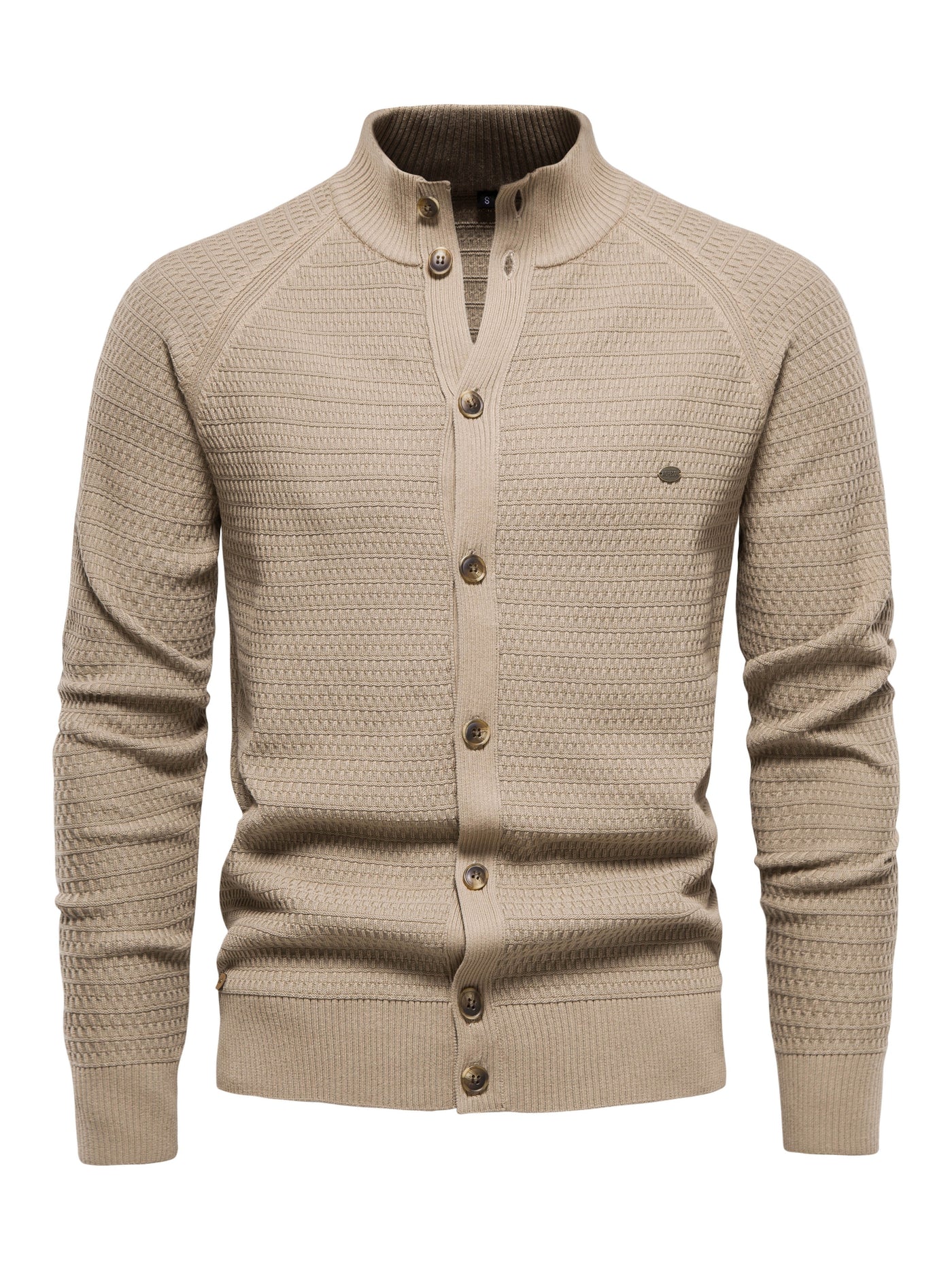 Men's stand collar buttoned dress sheared sweater
