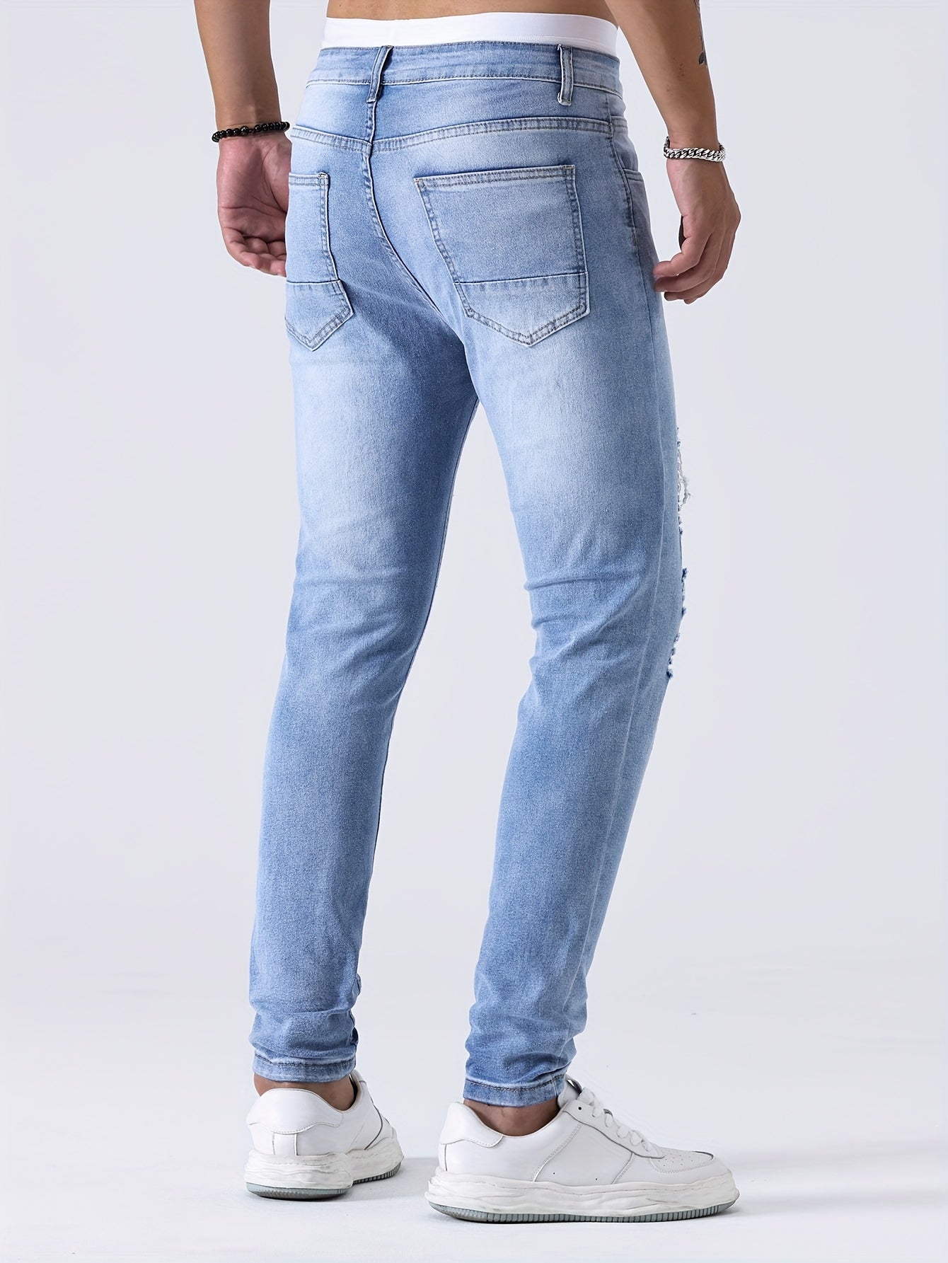 Men’s Skinny Jeans - Distressed Ripped Denim - Tapered Fit - Casual Streetwear