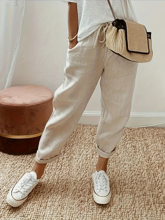 Women's Jogger Trousers - Breathable Cotton - Relaxed Fit - Drawstring Waist - Cuffed Ankles