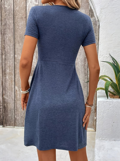 Knot-front v-neck short-sleeve dress for women