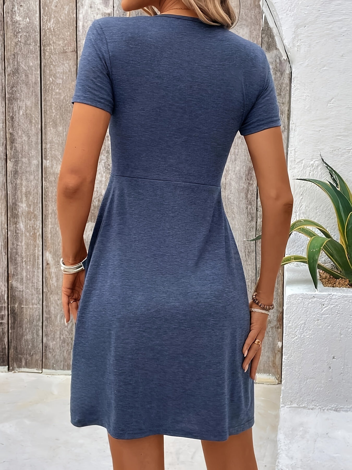Elegant A-Line Dress with Twisted Front and V-Neck for Women