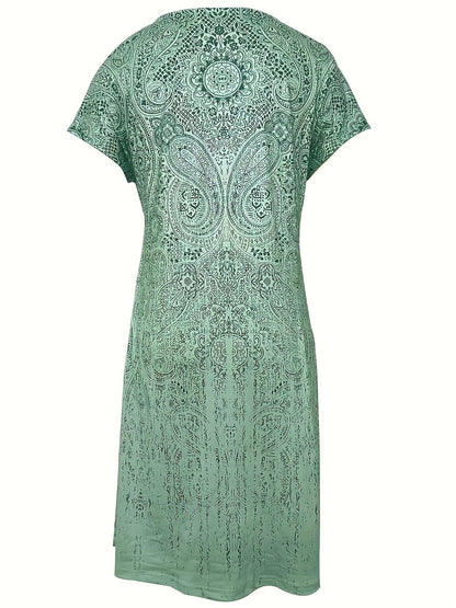 Women’s Mini Dress – Relaxed Fit – Breathable Blend – Short Sleeve – Round Neckline
