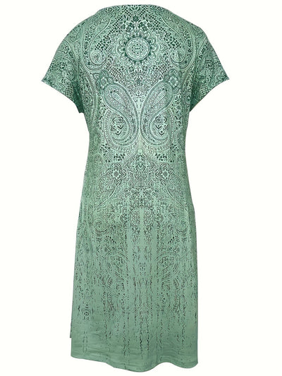 Women’s Mini Dress – Relaxed Fit – Breathable Blend – Short Sleeve – Round Neckline