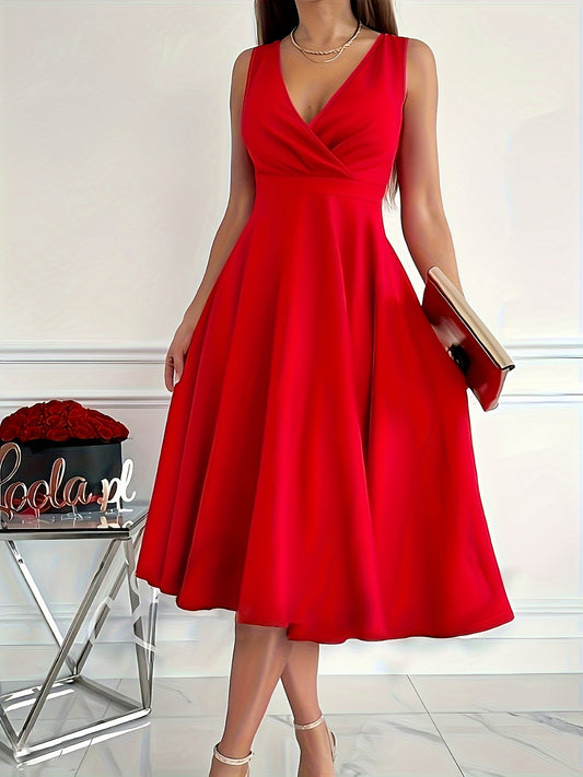 Elegant midi dress with v-neck for women