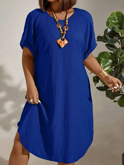 Women's Casual Dress - Loose Fit - Round Neck - Short Sleeve - Lightweight Fabric