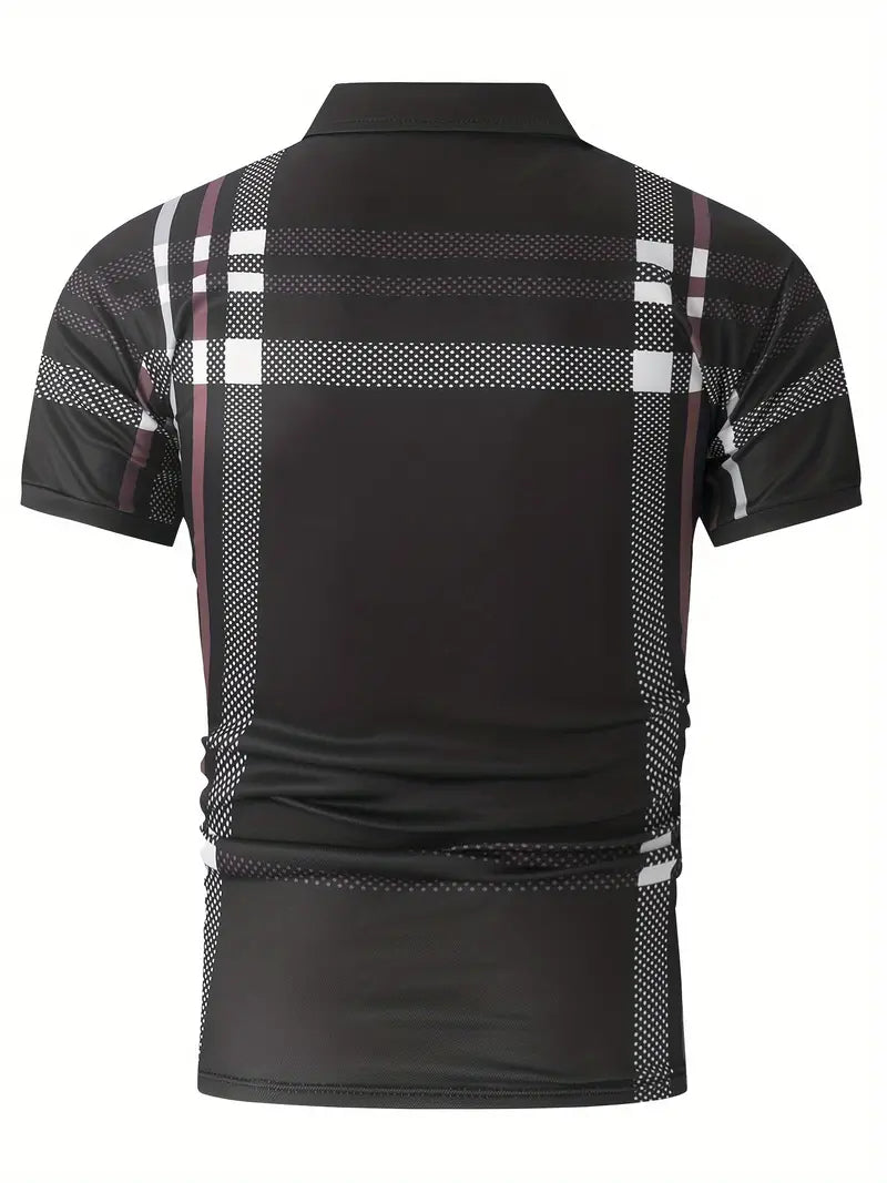 Men’s Polo Shirt - Plaid Pattern - Slim Fit - Short Sleeve Classic Casual Wear