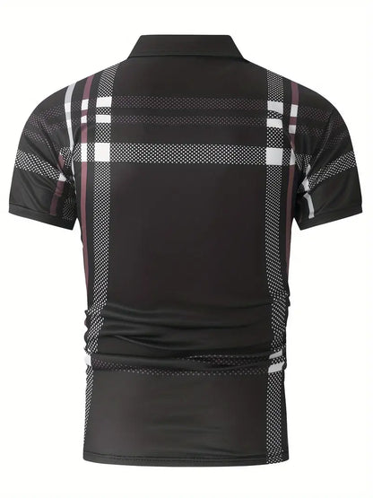 Men’s Polo Shirt - Plaid Pattern - Slim Fit - Short Sleeve Classic Casual Wear