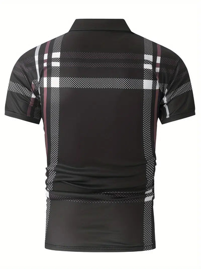 Men’s Polo Shirt - Plaid Pattern - Slim Fit - Short Sleeve Classic Casual Wear