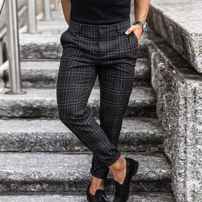 Men's Slim-Fit Trousers - Plaid Pattern - Tapered Leg - Smart Casual Wear