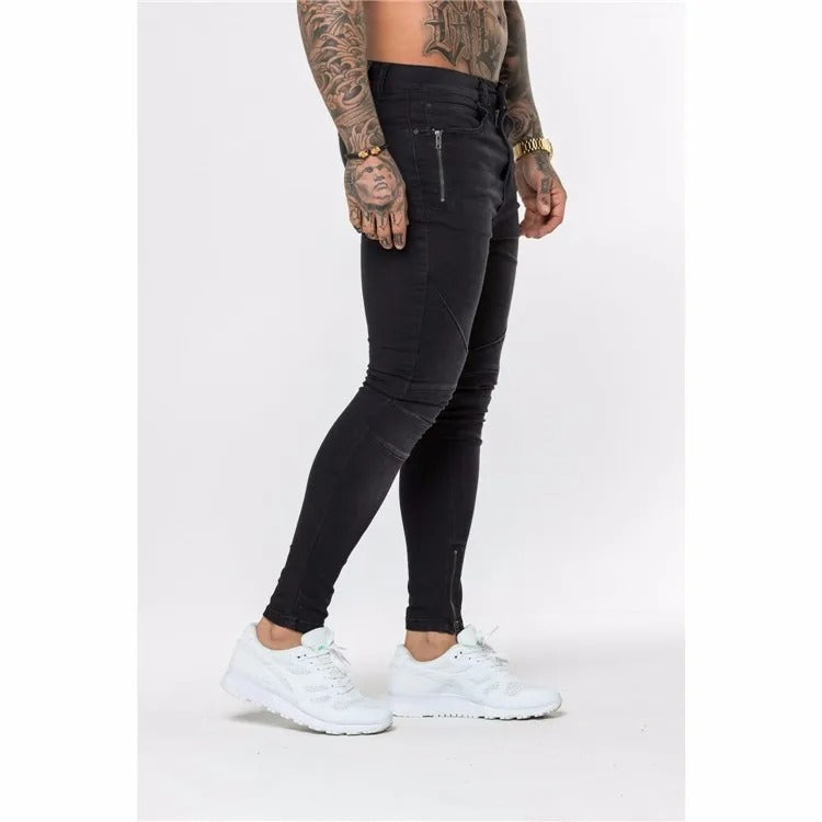 Men's biker skinny jeans with Zippers and lowered crotch