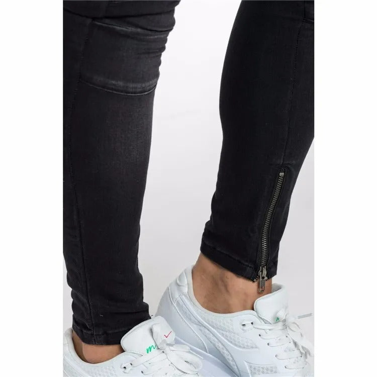 Men's biker skinny jeans with Zippers and lowered crotch