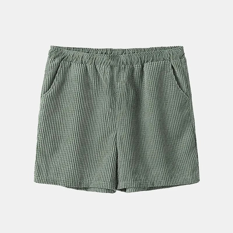 Men’s Corduroy Shirt & Shorts Set - Short Sleeve - Button-Up - Elastic Waist - Casual Wear