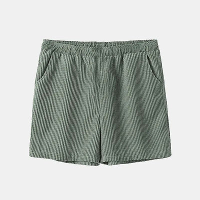 Men’s Corduroy Shirt & Shorts Set - Short Sleeve - Button-Up - Elastic Waist - Casual Wear