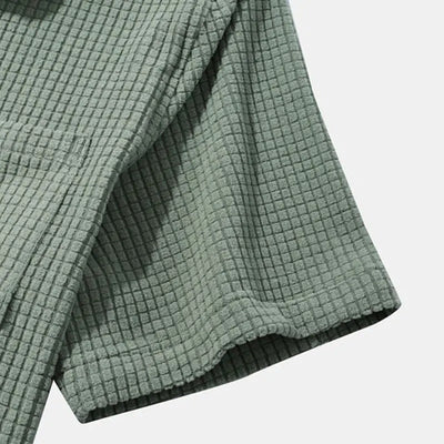 Men’s Corduroy Shirt & Shorts Set - Short Sleeve - Button-Up - Elastic Waist - Casual Wear