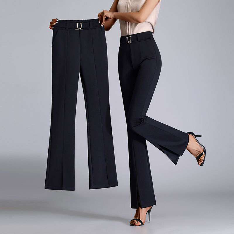 Women's feminine wide pants with slit bottom