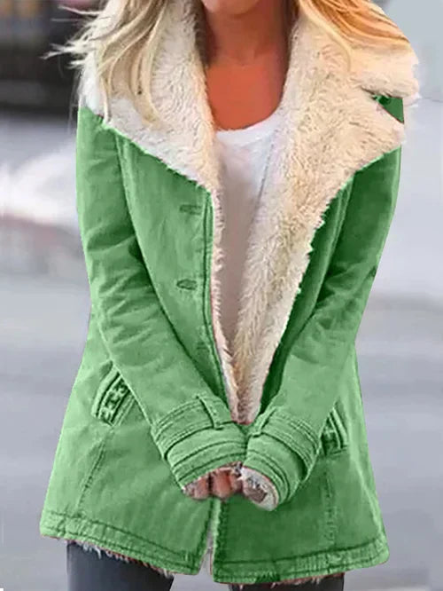 Women’s Coat – Tailored Fit – Faux Shearling Lined – Mid Length – Oversized Lapel
