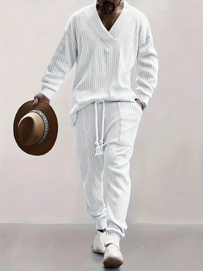 2-piece men's knitted tracksuit with drawstring pants