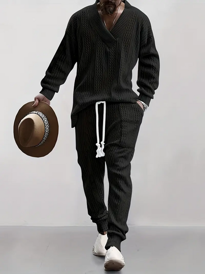 2-piece men's knitted tracksuit with drawstring pants