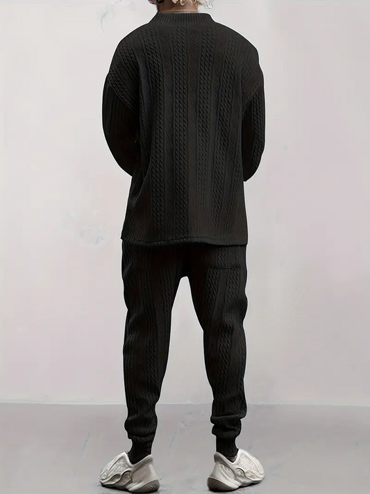 2-piece men's knitted tracksuit with drawstring pants