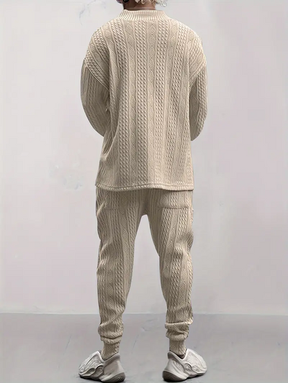 2-piece men's knitted tracksuit with drawstring pants