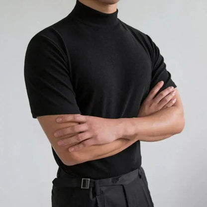 Men’s T-Shirt – Slim Fit – High Collar – Short Sleeve – Soft Breathable Blend