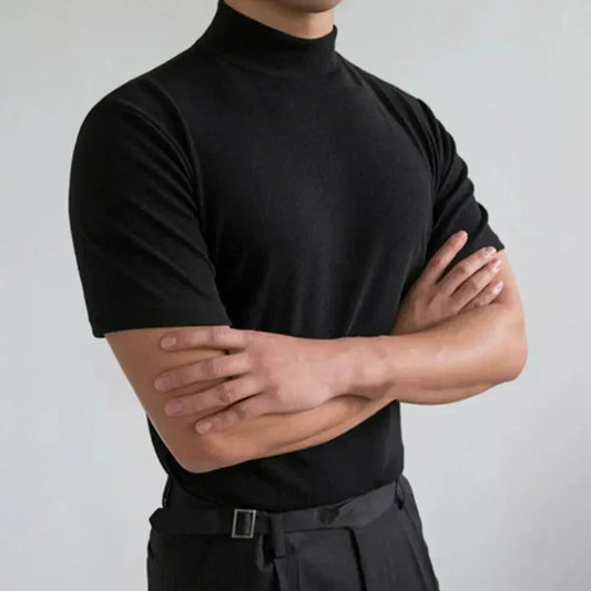 Men’s T-Shirt – Slim Fit – High Collar – Short Sleeve – Soft Breathable Blend