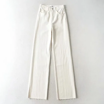 Women’s Wide-Leg Trousers – Relaxed Fit – Cotton Blend – Full Length – Front Pockets