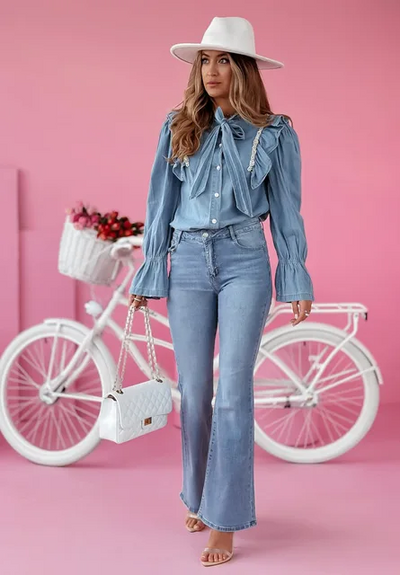 Women’s Wide-Leg Jeans – High Rise – Structured Denim – Flared Relaxed Fit – Full Length
