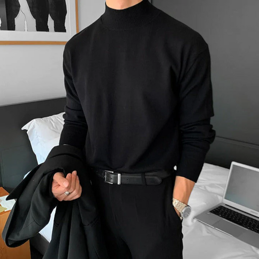 Men’s Knitted Top – Slim Fit – Mock Neck – Soft Cotton – Long Sleeve Minimalist