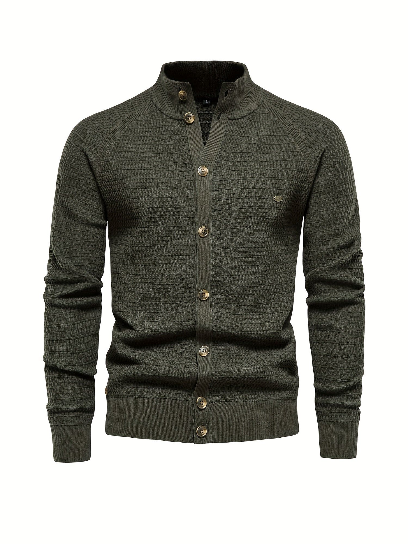 Men’s Sweater – Slim Fit – Ribbed High Collar – Button Front – Textured Knit
