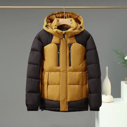 Men’s Padded Jacket – Structured Fit – Detachable Hood – Secure Pockets – Hip Length
