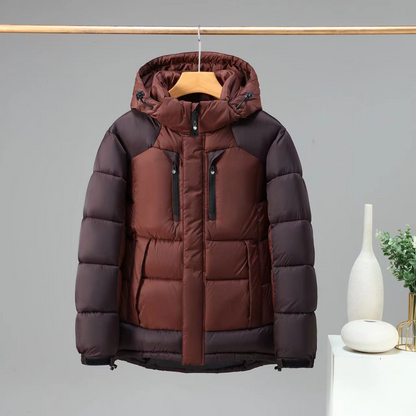 Men’s Padded Jacket – Structured Fit – Detachable Hood – Secure Pockets – Hip Length