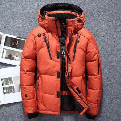 Men’s Puffer Jacket – Water-Repellent Finish – Adjustable Hood – Zipped Pockets