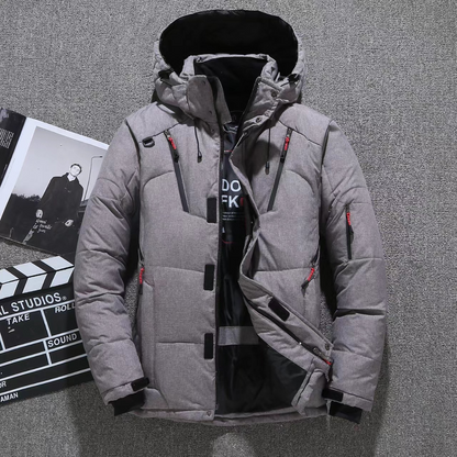 Men’s Puffer Jacket – Water-Repellent Finish – Adjustable Hood – Zipped Pockets