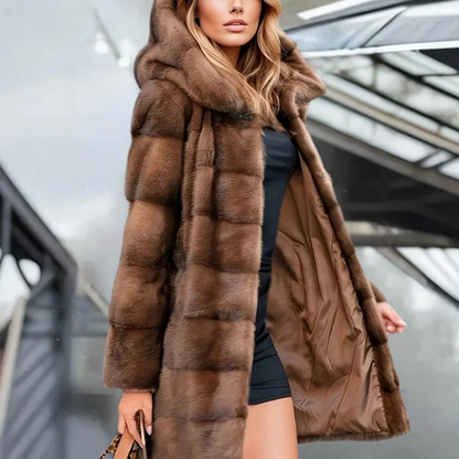 Women’s Trench Coat – Faux Fur – Relaxed Fit – Hooded – Mid-Thigh Length