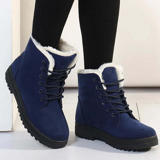 Women’s Ankle Boots – Faux Fur Lined – Suede Look – Lace-Up – Grip Sole – Round Toe