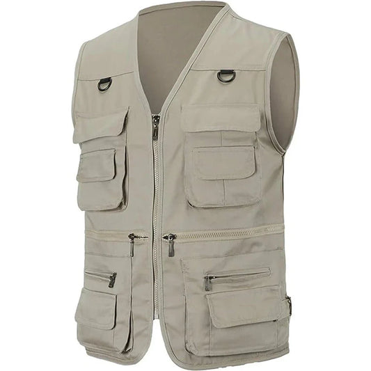 Men’s Utility Vest – Cotton – Regular Fit – Multi-Pocket – Zip Front – Outdoor Wear
