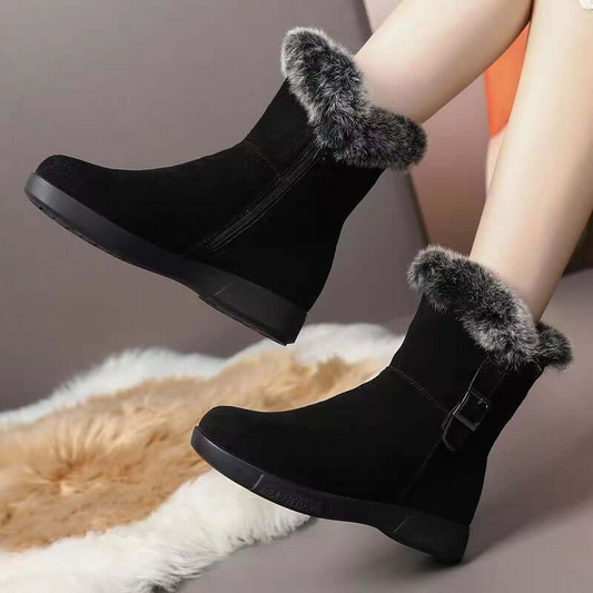 Women’s Snow Boots – Mid-Calf – Faux Fur Lined – Water-Resistant – Side Zipper – Grip Sole