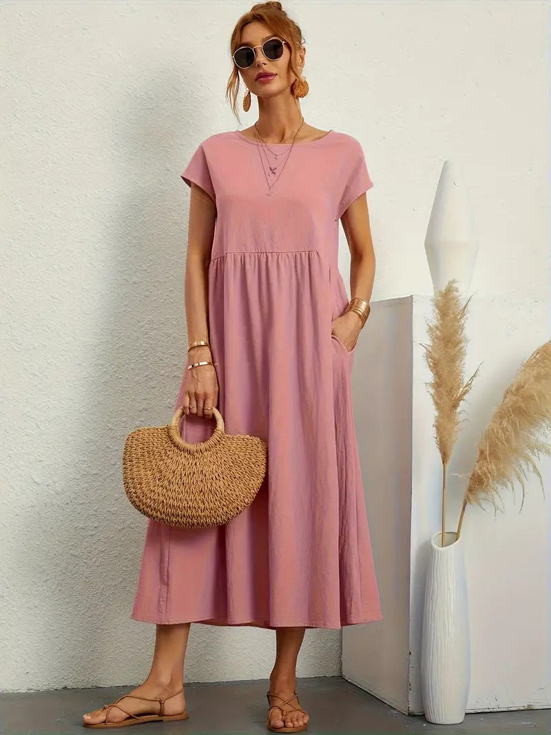 Summer Sleeveless Dress With Matching Handbag - For Women