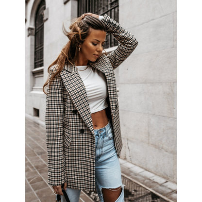 Women’s Blazer – Tailored Fit – Wool Blend – Double-Breasted – Houndstooth Pattern
