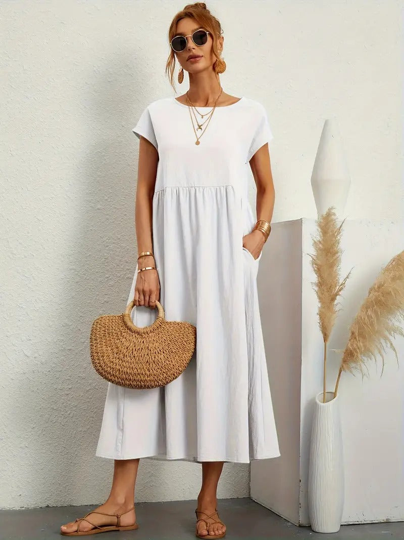 Summer Sleeveless Dress With Matching Handbag - For Women