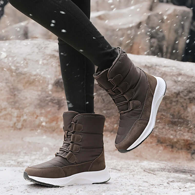 Women’s Boots – Mid Calf – Plush Lined – Water Resistant – Ribbed Sole – Snug Fit