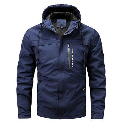 Men’s Jacket – Regular Fit – Windproof Water-Resistant – Fleece Hood – Zipped Pockets