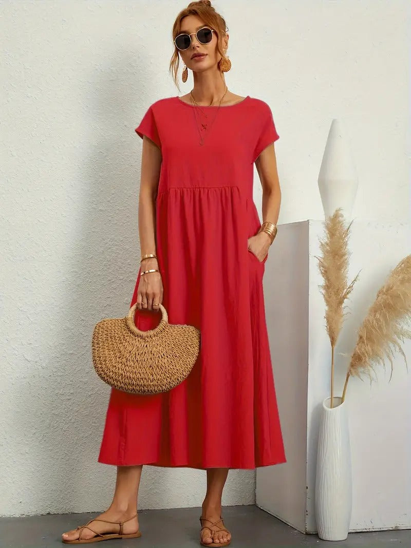 Summer Sleeveless Dress With Matching Handbag - For Women