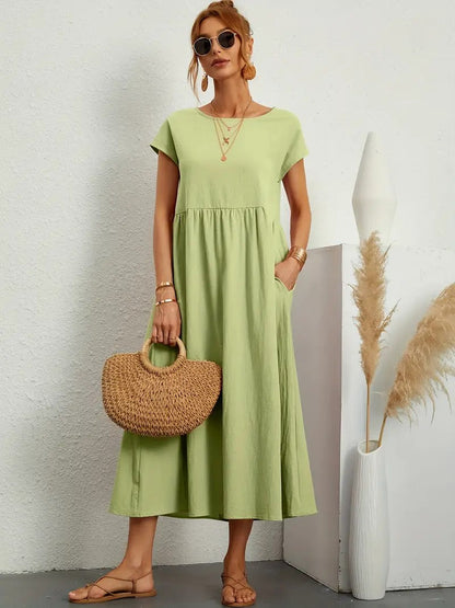 Summer Sleeveless Dress With Matching Handbag - For Women