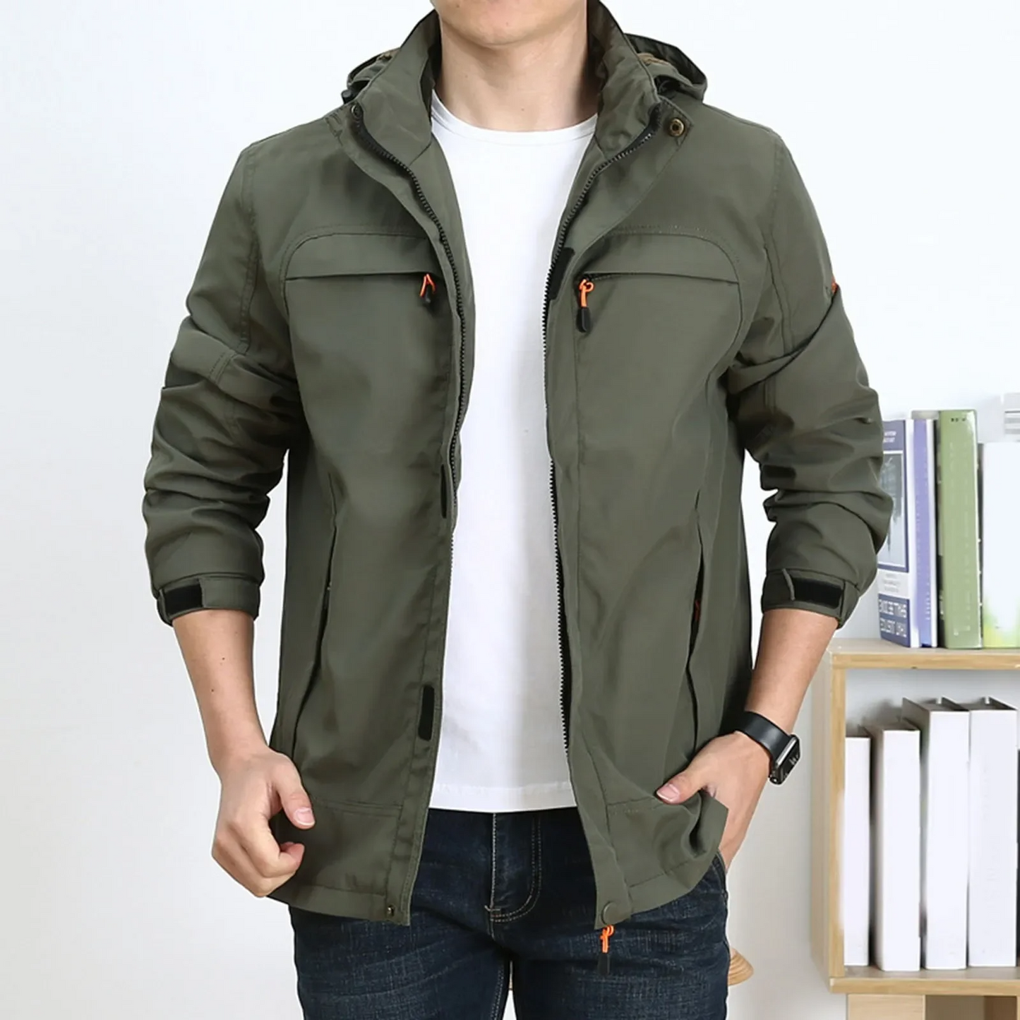 Men’s Jacket – Cotton – Regular Fit – Hooded – Zip Front – Multi Pocket